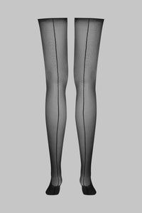 Cut and curled back seamed stockings - Black 20D
