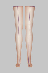 Cut and curled back seamed stockings - Purple 20D