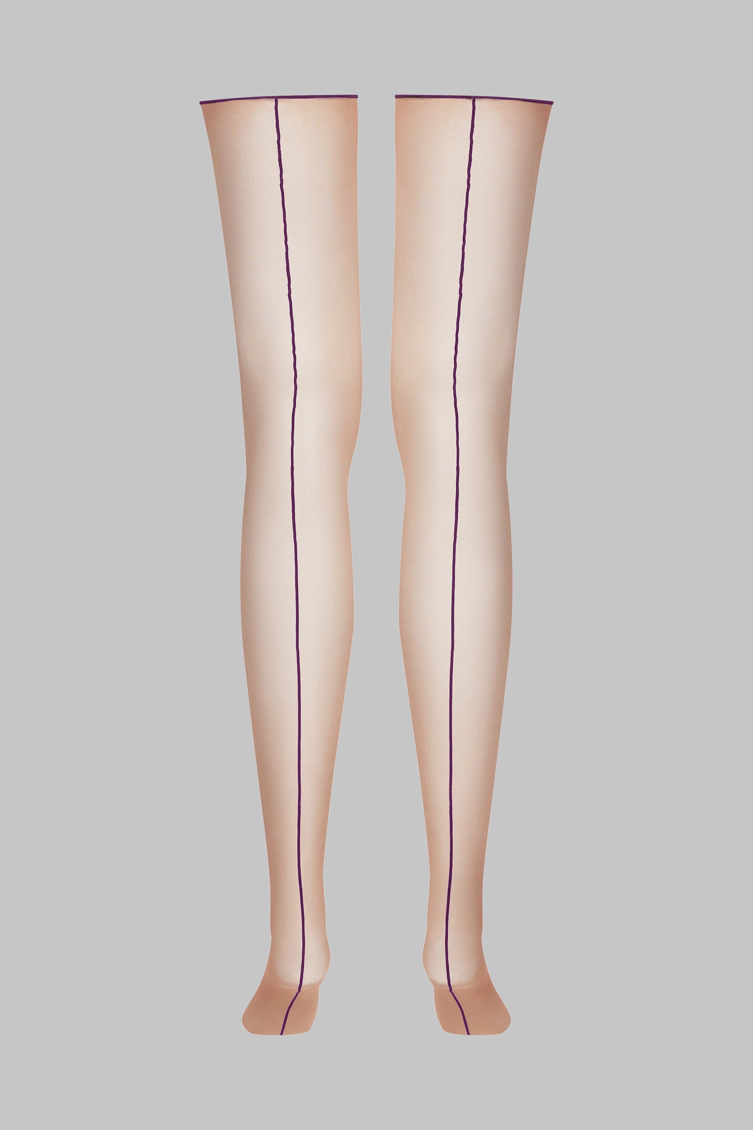 Cut and curled back seamed stockings - Purple 20D